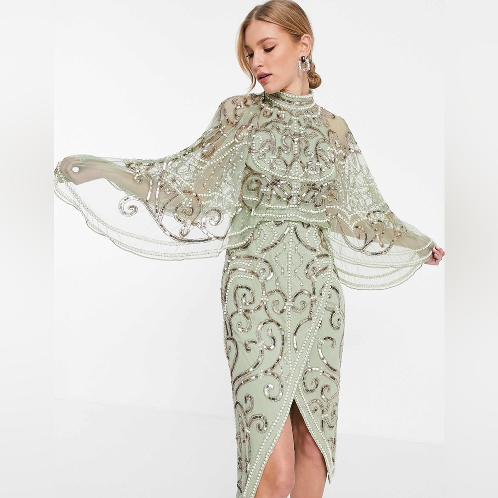 ASOS Design Pearl‎ Beaded Sequin Embellished Midi Dress NWT 8